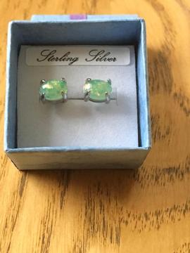 Ladies sterling silver earrings with green opal stones brand new
