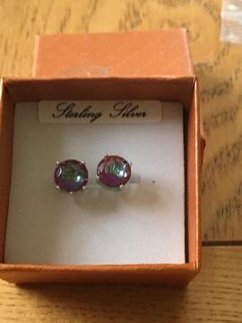 Sterling silver earrings with genuine rainbow mystic stones brand new