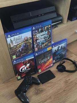 PlayStation 4 with 5 games and 1 controller and PlayStation tv box