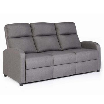 Brand New 3 Seater Grey Fabric Home Cinema Sofa TV Push Back Recliner Armchair