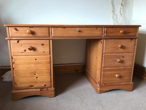 Solid Pine Desk with 8 drawers- great for a refurb project!