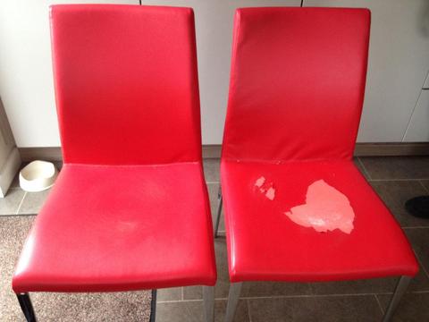 TWO RED DINING ROOM CHAIRS