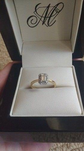 Beautiful 0.50 ct Emerald Cut Diamond Engagement Ring, 18 kt Yellow Gold with Diamond Halo