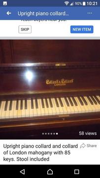 85 key collard and Collard of London piano and stool collection only
