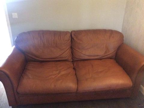 Tan leather 3 seater sofa good condition few tiny marks nothing major