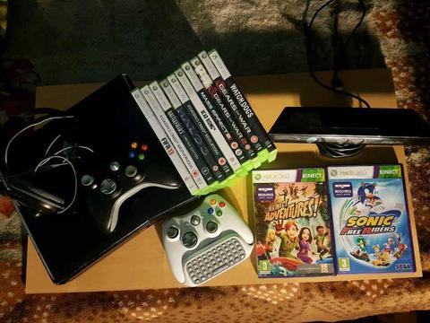 SLIM XBOX 360 CONSOLE 250GB WITH KINECT AND GAMES (OPEN TO OFFERS)