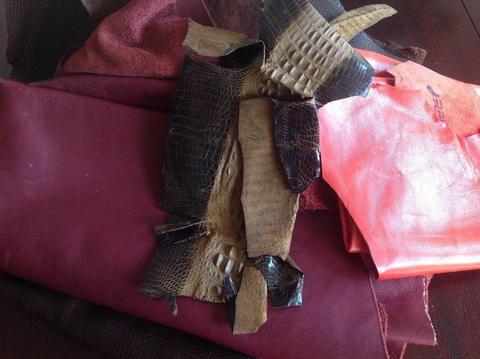 Large leather cut off pieces and small crocodile skin