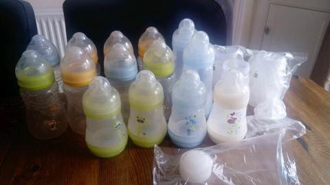 Bundle of baby bottles including MAM
