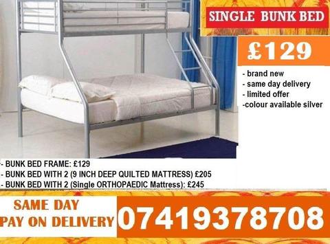 Brand New metal triosleeper Bunk Bed Available With Mattress timi