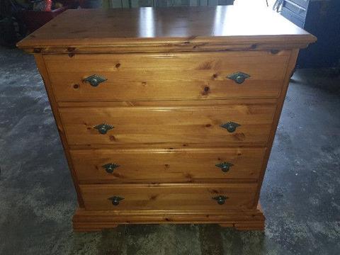 Quality antique pine chest of drawers and bedside locker
