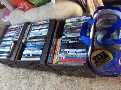 Approx 200 DVD’s ps3 games some music 3 leather boxes