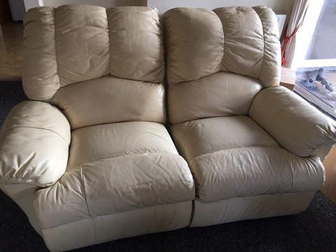 Two leather two seater reclining sofas beige free