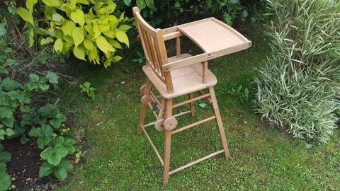 Old Rustic Vintage Foldable High Chair in Very Good Condition on Wheels
