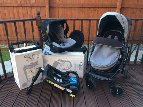 Graco Evo 2in1 Travel System Complete With SnugSafe Carseat, Footmuff And Isofix Base Included