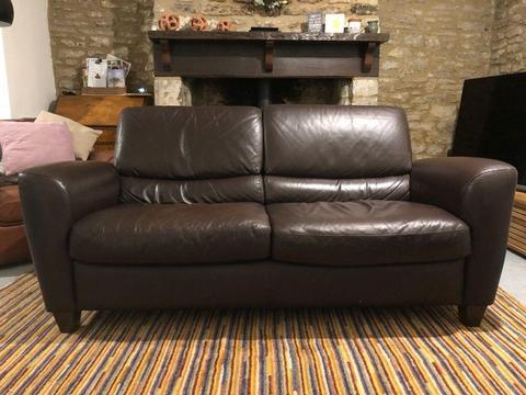 Ikea brown leather 3 seat sofa