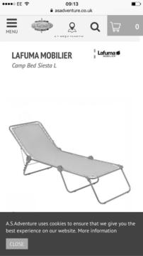 Lafuma camp bed/ spare bed/sun lounger Rrp: £130