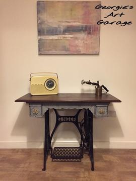 Outstanding fully restored urban/industrial Singer machine converted into sideboard