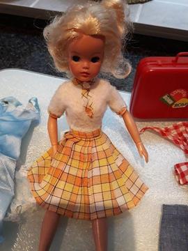 1970 sindy doll and three outfits plus case