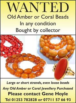 WANTED!! AMBER OR CORAL BEADS ANY CONDITION JEWELLERY