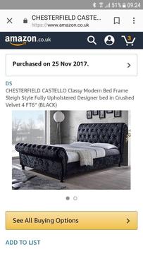 NEW CHESTERFIELD CASTELLO BLACK CRUSHED VELVET DOUBLE SLEIGH BED