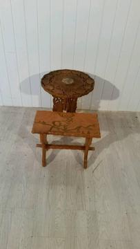 Small Carved Table and Bench