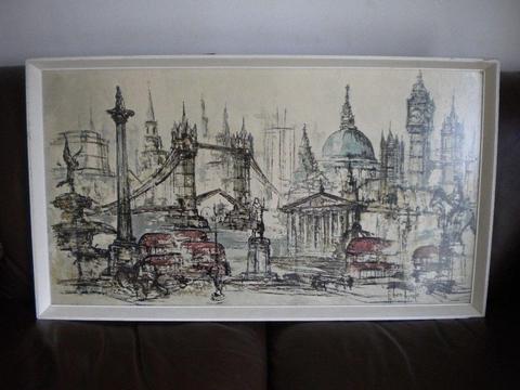 Retro framed print London landmarks Ben Maile
