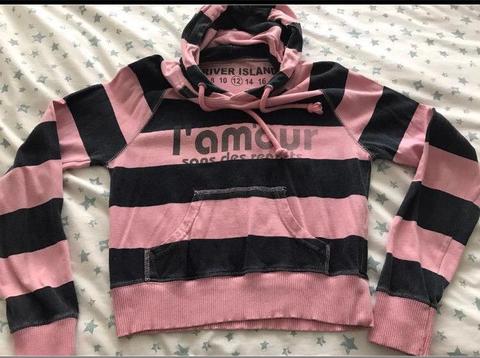 C river island pink & navy stripe hoodie 12