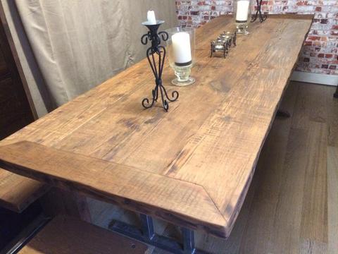 Fantastic contemporary large dining table made from reclaimed wood with iron legs