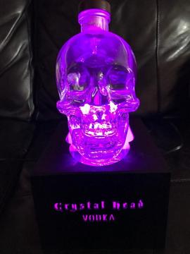Crystal head vodka light stand and bottle