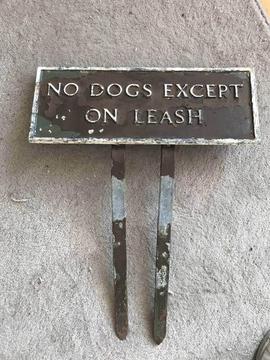 Original park signage dog sign cast iron vintage metal sign