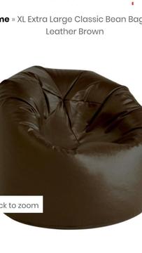Large dark brown leather beanbag