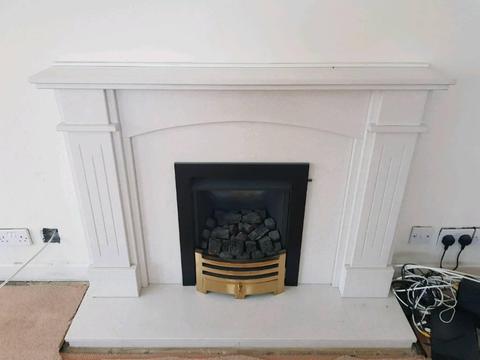 Gas Marble Stone Fireplace & Hearth - WORKING