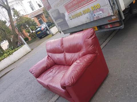 Oxblood red leather 2 seater sofa