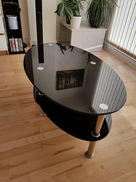 Black glass coffee table, glass table, tv table