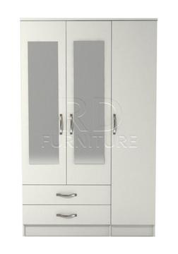 Beatrice 3 door 2 drawer mirrored wardrobe white finish