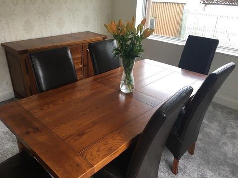 Dining table, chairs and sideboard