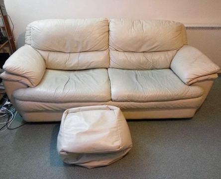FREE Sofa; large 2 seater cream leather, very comfortable sofa