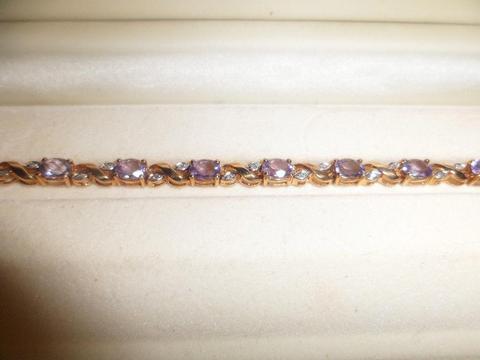 tennis bracelet 9ct diamonds & amethyst