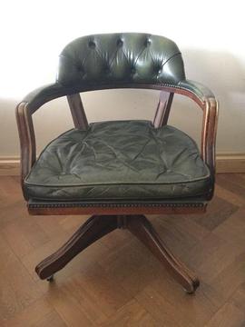 Green Leather Chesterfield Style Captain Swivel Office/Desk Chair