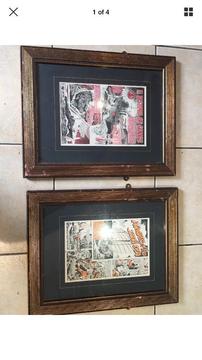 Two retro comic pictures framed