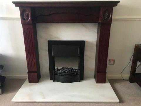 Excellent mahogany colour wood fire surround with real marble hearth and rear