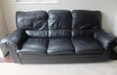 3 & 2 black leather sofas