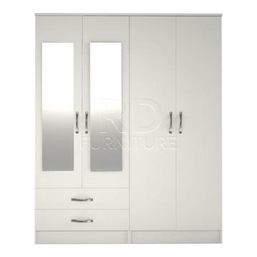 hampton 4 door 2 drawer mirrored wardrobe white effect
