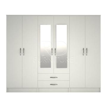 hampton wardrobe 4 you, 2,28m wide 6 door white wardrobe