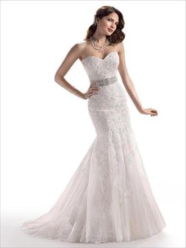 Maggie Sottero Ascher strapless lace over satin Wedding Dress size 8-12 with veil, belt and bolero