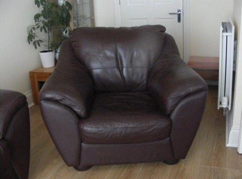 2x brown genuine leather armchairs