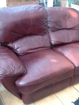 Brown leather electric recliner settee