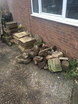 Free - Paving slabs, stone, wood, garden table