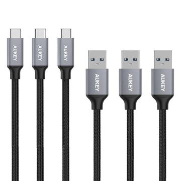3x AUKEY USB C Cable to USB 3.0 A Nylon Braided 3.3ft