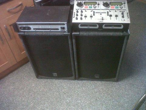 dj/band set up twin cd decks mixer amp speakers